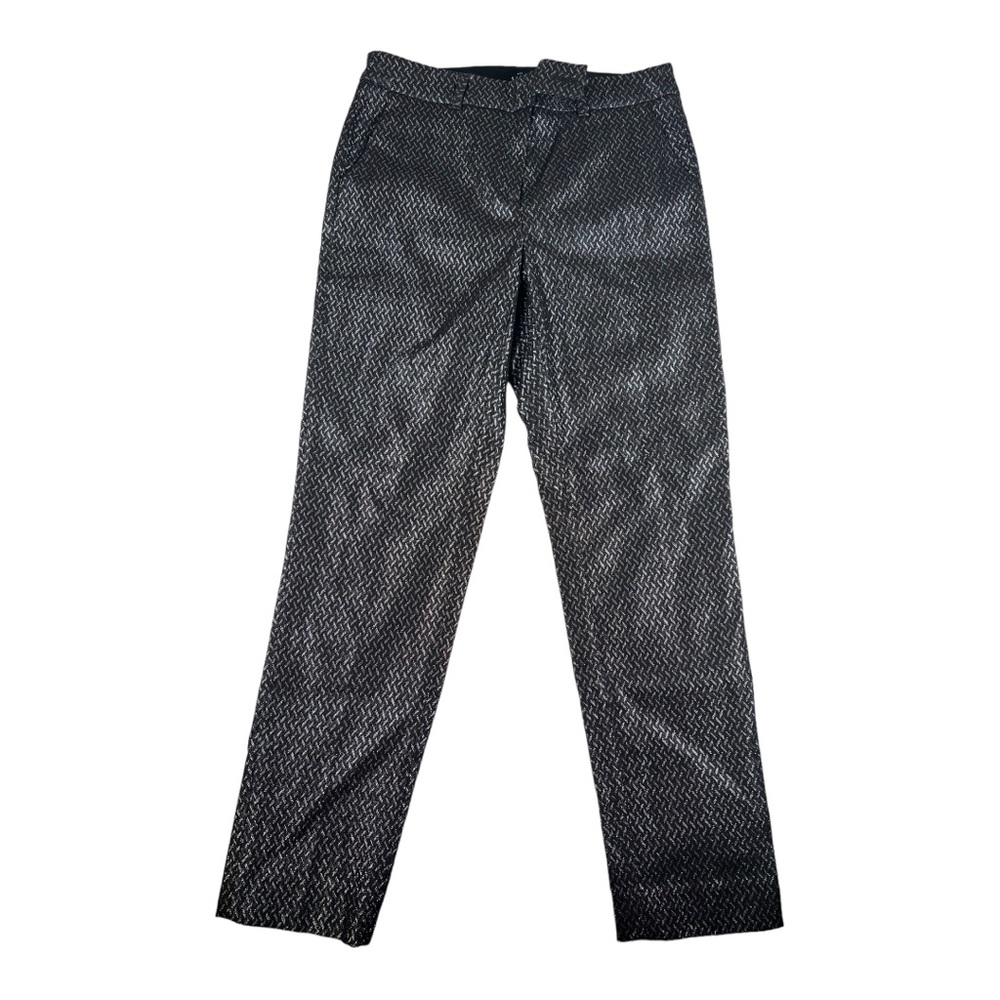 White House Black Market Metallic Jacquard Slim Ankle Pants Sz 2 Black Silver
